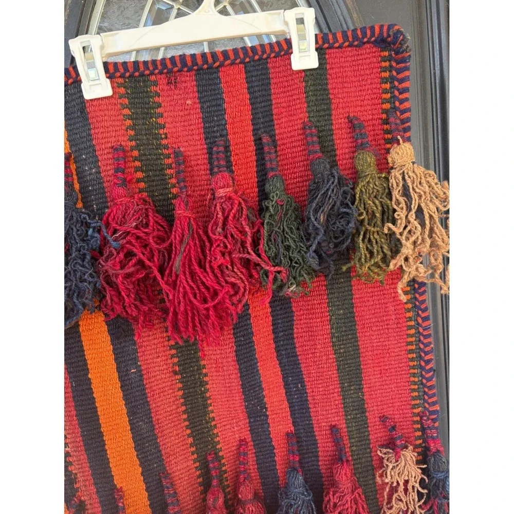 Vintage‎ Handwoven Wool Kilim Wall Hanging Tribal Tassel Tapestry Red Orange